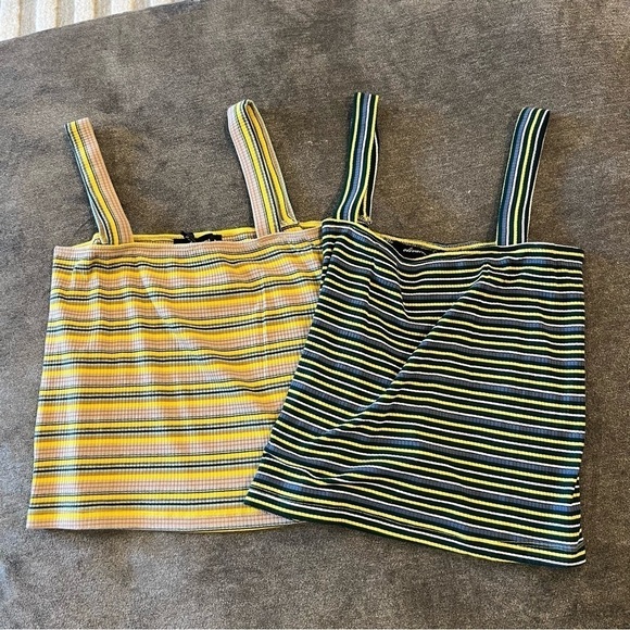 Two Olivaceous Striped Cropped Tank Tops Medium - Picture 1 of 7